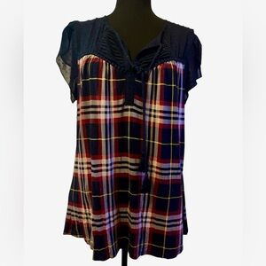 Daniel Rainn Plaid Women's Top with Navy and Red Accents